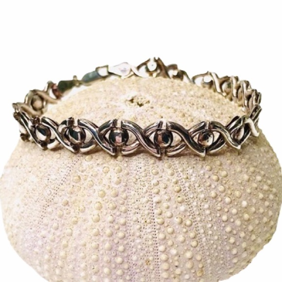 STERLING Silver 925 Connected Ovals Bracelet - Picture 1 of 6